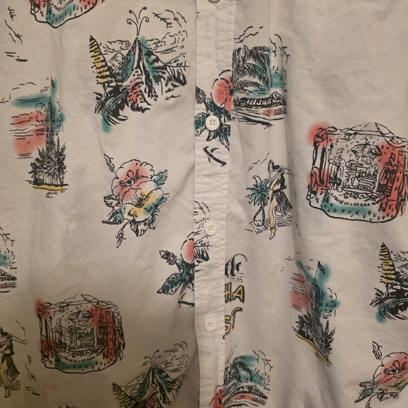 Lost Aloha Tropical White Casual Shirt Button Down Shirt Size Large - Picture 7 of 8